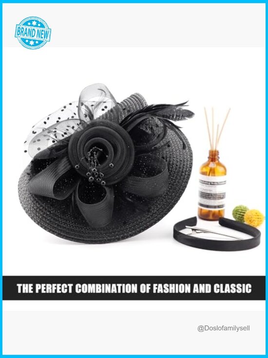 Vintage Fascinator Hat with Feathers and Mesh Veil Tea Party Derby Headwear main image 5